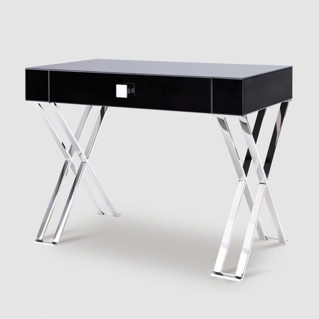 1017 Dressing ConsoleTable - Black Glass & Polished Stainless Steel Legs 1