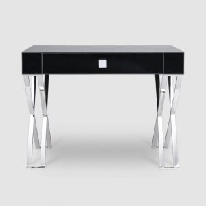 1017 Dressing ConsoleTable - Black Glass & Polished Stainless Steel Legs 2