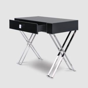 1017Dressing ConsoleTable - Black Glass & Polished Stainless Steel Legs 3
